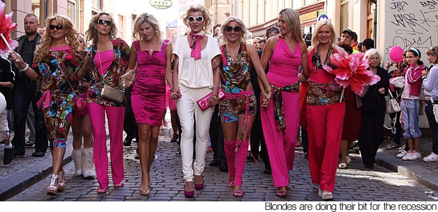 Blonde Latvian women parade to beat recession