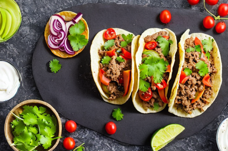 Mexican Tacos with Ground Beef and Vegetables